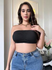 Plus Ruched Bandeau Bra - Black - View 4