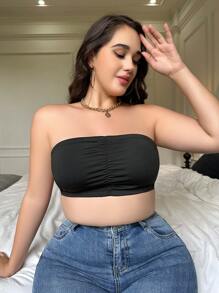 Plus Ruched Bandeau Bra - Black - View 3