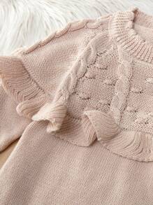 Baby Girl Ruffle Trim Raglan Sleeve Scallop Trim Jumper Dress - Apricot - View 4