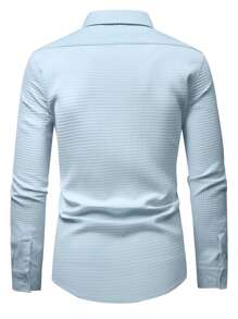 Calvornis 男士純色正面紐帶襯衫長袖純色淺藍色休閒襯衫適合男友禮物 - 藍色 - 查看 2