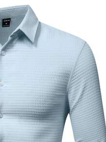 Calvornis 男士純色正面紐帶襯衫長袖純色淺藍色休閒襯衫適合男友禮物 - 藍色 - 查看 5