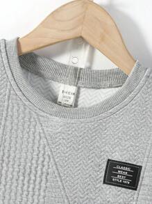 SHEIN 男小童字母補丁細節T恤和短褲 - 灰色 - 查看 3