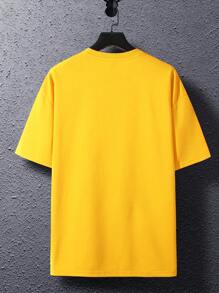 Manfinity Homme 男士夏季度假热带印花落肩 T 恤 - 黃色 - 查看 3