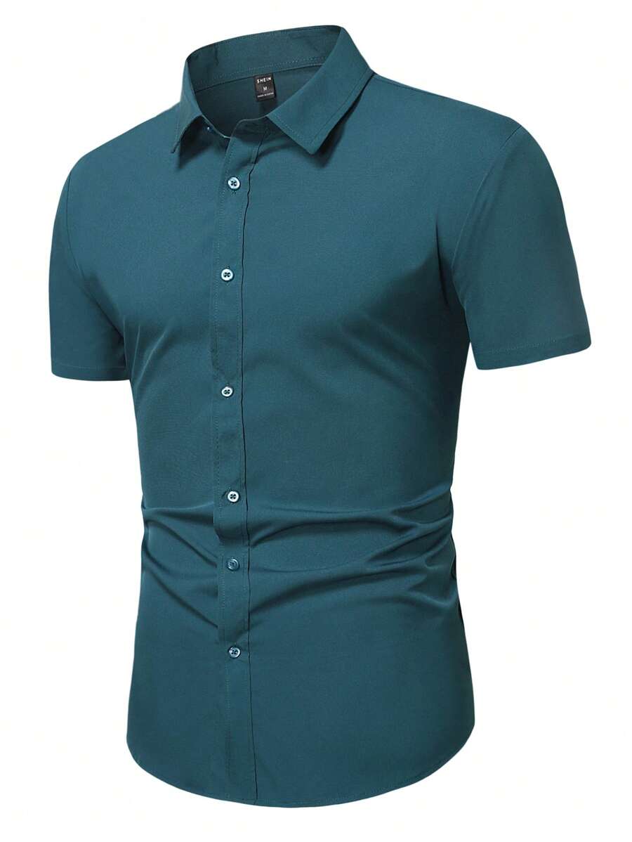 Manfinity Mode Men Solid Button Up Shirt - Teal Blue - View 1