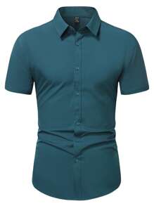 Manfinity Mode Men Solid Button Up Shirt - Teal Blue - View 5