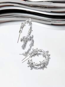 SHEIN ICON 扭結設計圓耳環 - 銀色 - 查看 3