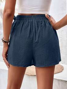 SHEIN Frenchy Chất rắn Nút ven Bọc Váy quần - Màu xanh lam - Xem 2