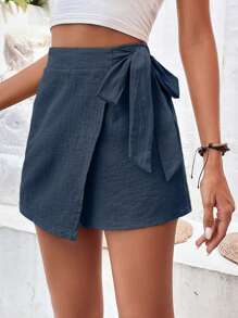 SHEIN Frenchy Chất rắn Nút ven Bọc Váy quần - Màu xanh lam - Xem 4