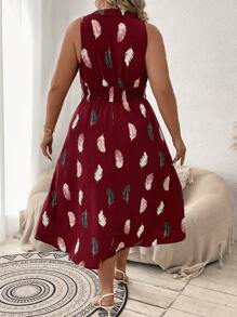 Breezaya 大碼羽毛印花圍裹連衣裙