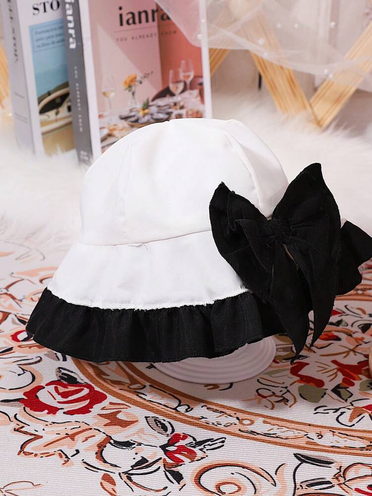 Baby Girl Bow Front Ruffle Trim Statement Collar Two Layer Hem Dress