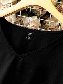 SHEIN LUNE 大碼流蘇邊蝴蝶袖連衣裙 - 黑色 - 查看 4