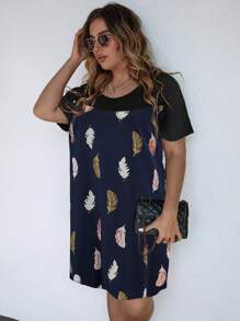 SHEIN LUNE 大碼羽毛印花連衣裙 - 藏蓝色 - 查看 6