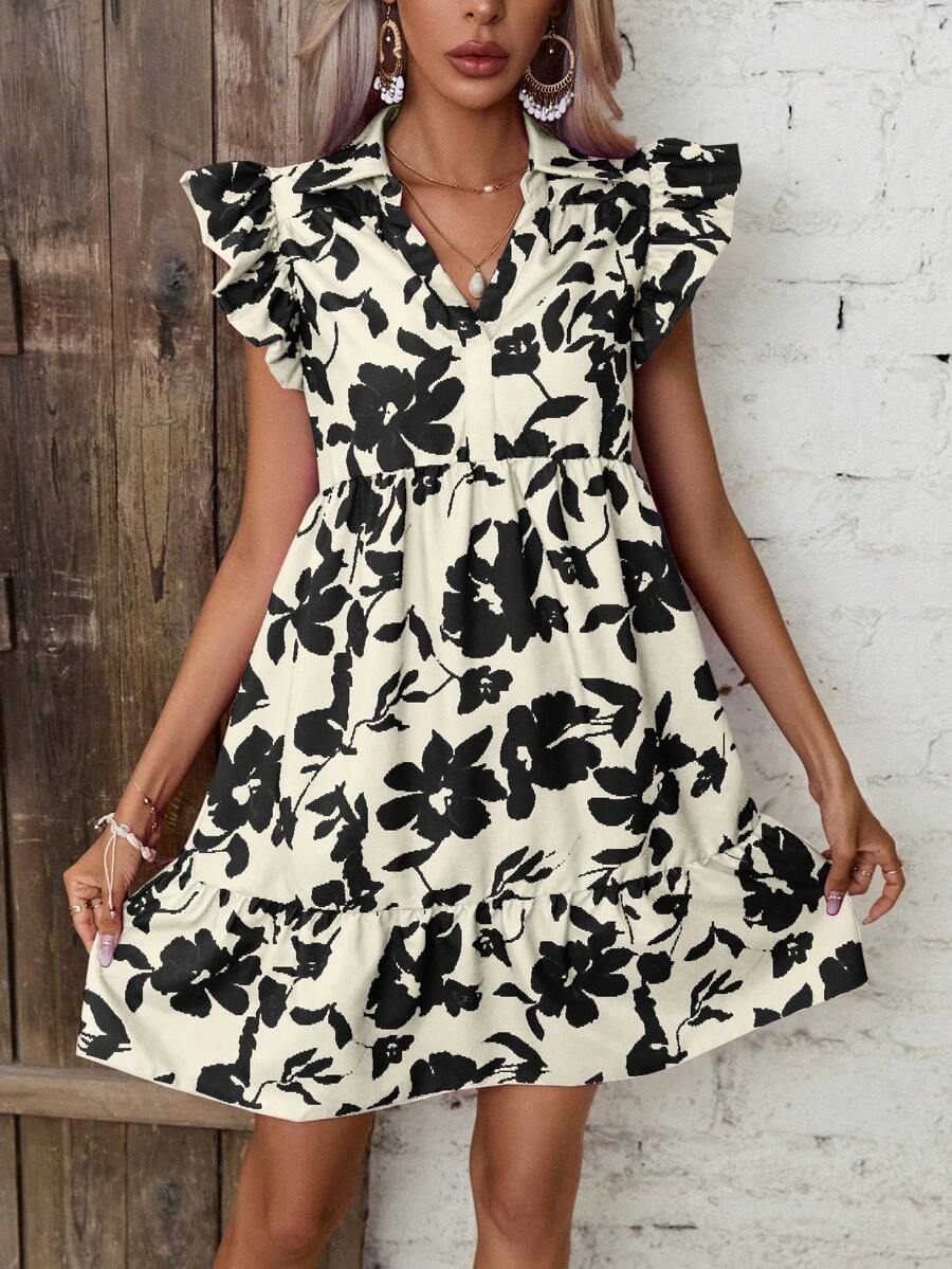 SHEIN VCAY 印花荷葉邊荷葉邊娃娃裙 - 彩色 - 查看 1