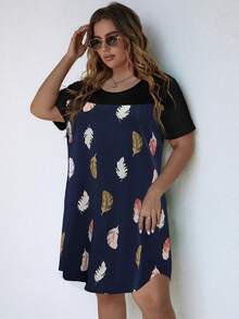 SHEIN LUNE 大碼羽毛印花連衣裙 - 藏蓝色 - 查看 7