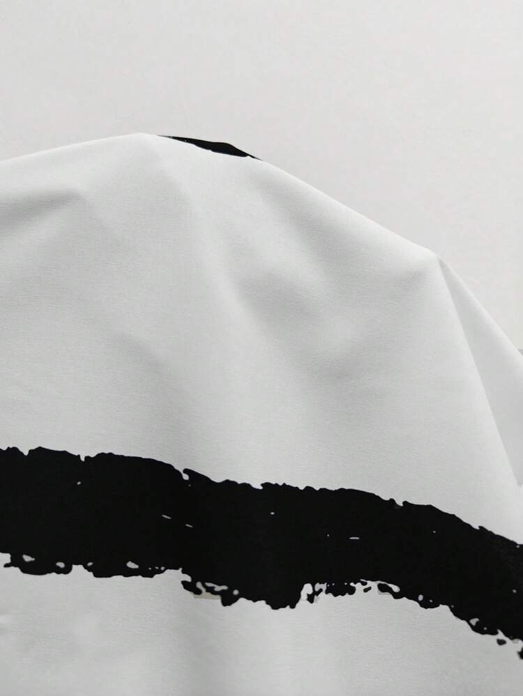 Brush Print Roll Tab Sleeve Open Front Coat