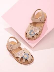 Infant Flower Applique Ankle Strap Sandals Baby Summer Shoes