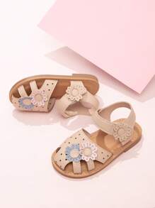 Infant Flower Applique Ankle Strap Sandals Baby Summer Shoes