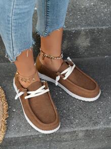 女性休閒一腳蹬鞋帶前繫帶 - 棕色 - 查看 3