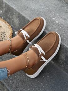 女性休閒一腳蹬鞋帶前繫帶 - 棕色 - 查看 4