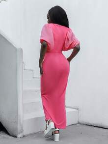 Chất rắn Tách đùi Váy có thắt lưng - Màu Hồng Tươi - Xem 2