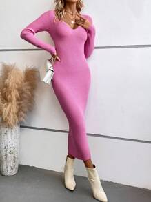 SHEIN Clasi Vestido de punto unicolor tejido de canalé