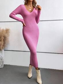 SHEIN Clasi Vestido de punto unicolor tejido de canalé