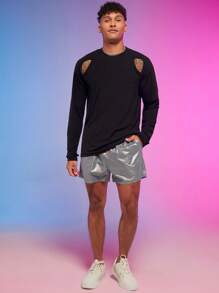 Manfinity Fever City Hombres Camiseta unicolor con abertura - Negro - Ver 3