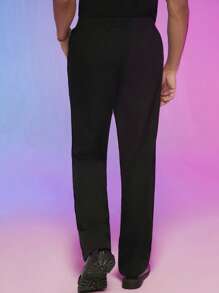 Manfinity Fever City Men's Fashionable Solid Color Split Thigh Elastic Waist Zipper Pants, Summer - Black - View 2