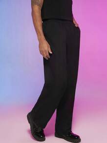 Manfinity Fever City Men's Fashionable Solid Color Split Thigh Elastic Waist Zipper Pants, Summer - Black - View 6