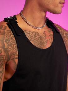 Manfinity Homme Men Solid Buckle Detail Tank Top - Black - View 3