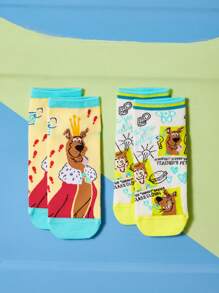 SCOOBY-DOO X SHEIN 2 đôi Của phụ nữ Phim hoạt hình dễ thương Mẫu Tất mắt cá chân - Nhiều màu - Xem 2