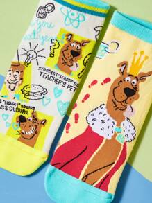 SCOOBY-DOO X SHEIN 2 đôi Của phụ nữ Phim hoạt hình dễ thương Mẫu Tất mắt cá chân - Nhiều màu - Xem 3