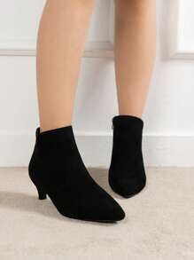 Women's Simple Black Ankle Boots With Side Zipper, Fashion Match Dress, Thin Heel For Autumn And Winter, Ideal With Dress,Boots For Women,Kitten Heels - Black - View 4