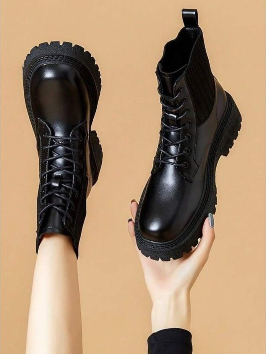 女性時尚戶外春季/秋季靴子 - 黑色 - 查看 1