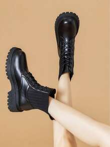 女性時尚戶外春季/秋季靴子 - 黑色 - 查看 3