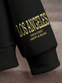 Manfinity Homme Nam Đồ họa Chữ cái Túi kangaroo Dây rút Hoodie - màu đen - Xem 4