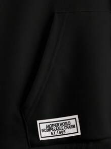 Manfinity Homme Nam Đồ họa Chữ cái Túi kangaroo Dây rút Hoodie - màu đen - Xem 5