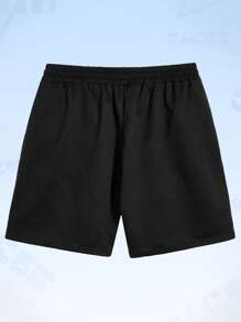 ROMWE MEN Anime 男士老虎和字母圖案腰部抽繩短褲 - 黑色 - 查看 2