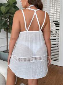 Plus Hollow Out Cover Up Dress Without Bikini Set - White - View 2