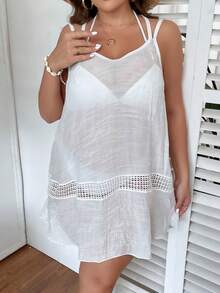 Plus Hollow Out Cover Up Dress Without Bikini Set - White - View 4