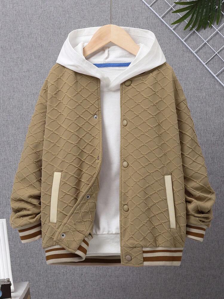 Tween Boy 1pc Striped Trim Drop Shoulder Varsity Jacket