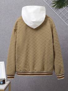 SHEIN Tween Boy 1pc Striped Trim Drop Shoulder Varsity Jacket - Khaki - View 2