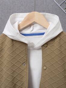 SHEIN Tween Boy 1pc Striped Trim Drop Shoulder Varsity Jacket - Khaki - View 4