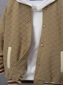 SHEIN Tween Boy 1pc Striped Trim Drop Shoulder Varsity Jacket - Khaki - View 5