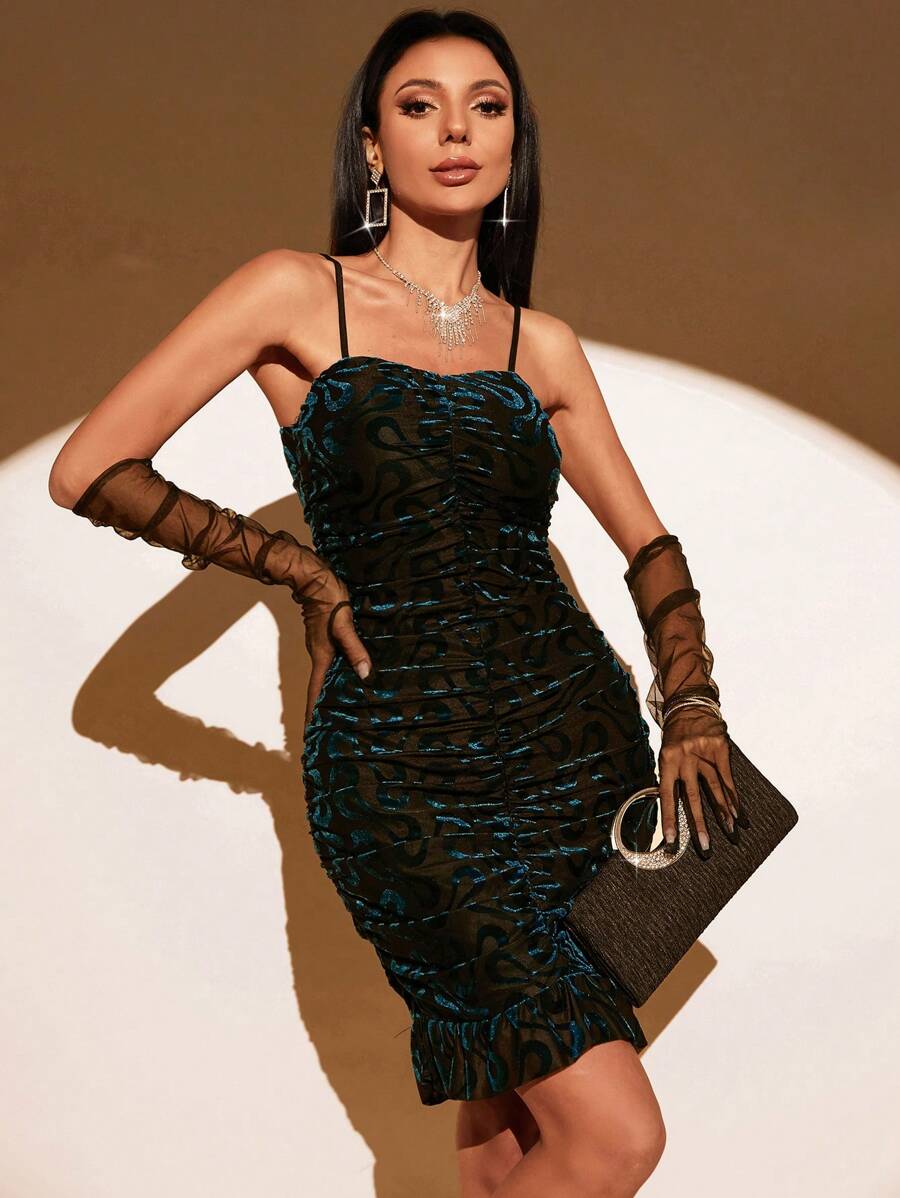 GENKIRA Xù Xù Hoa Sen Váy Cami Bodycon Không có găng tay - Nhiều màu - Xem 1