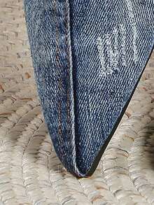 Women's Button Decorated Pointed Toe Canvas Mule Flat Shoes - Blue - View 2