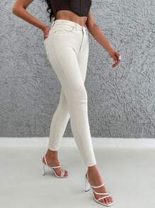 RueChic Solid Cropped Skinny Jeans - Beige - View 3