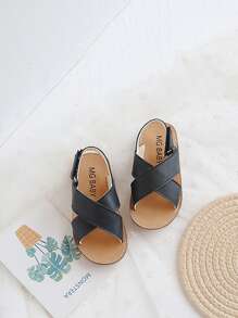 1pair Children's Black Cross-Band Sandals, Fashionable & Simple - Black - View 2