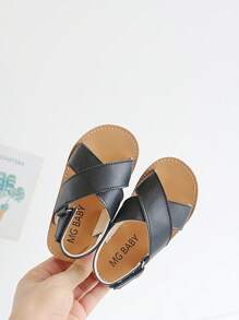 1pair Children's Black Cross-Band Sandals, Fashionable & Simple - Black - View 3