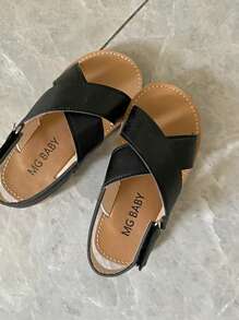 1pair Children's Black Cross-Band Sandals, Fashionable & Simple - Black - View 4